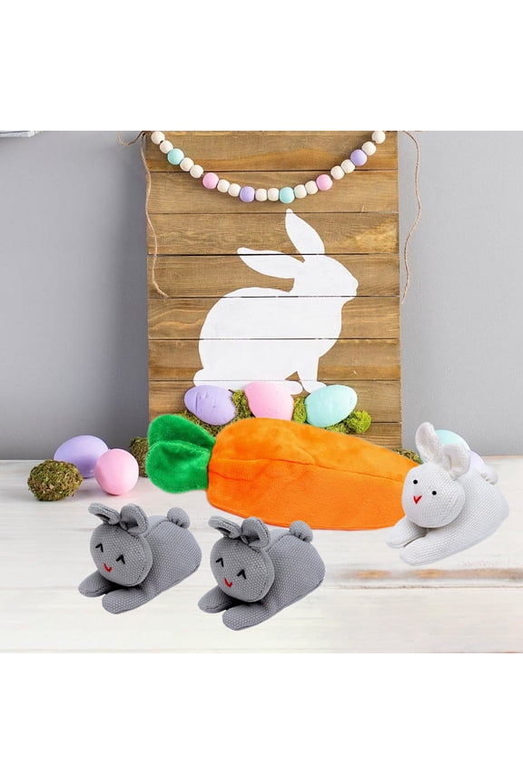 Hide-and-Seek Bunnies in Carrot Pouch, 3 Bunnies in a Carrot Purse, Plush Stuffed Animal Doll Toy 3 Bunnies in Carrot Zipper Purse, Easter Bunny Gift Carrot Coin Purse