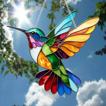 JingChun Hummingbird Ornament Decoration Acrylic 2D Window Pendant Suncatchers Colorful Bird Hanging Ornament for Tree,Window Or Car to Family and Friend
