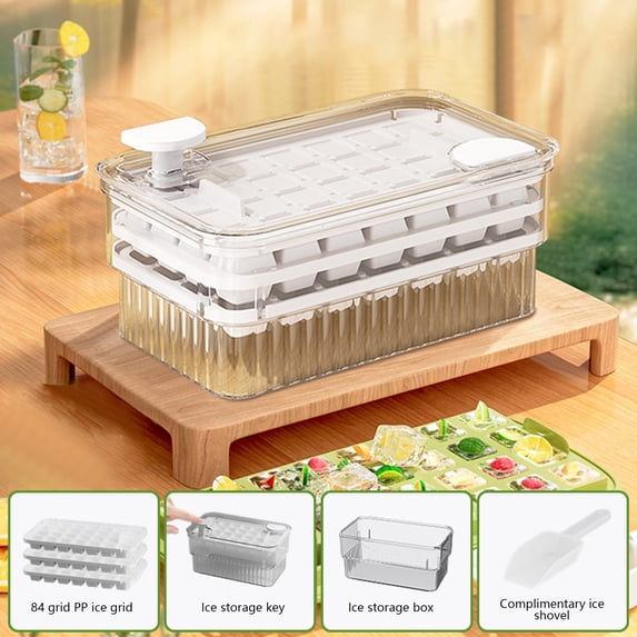 JingChun Ice Cube Tray with Lid and Bin for Freezer, Ice Cube Mold