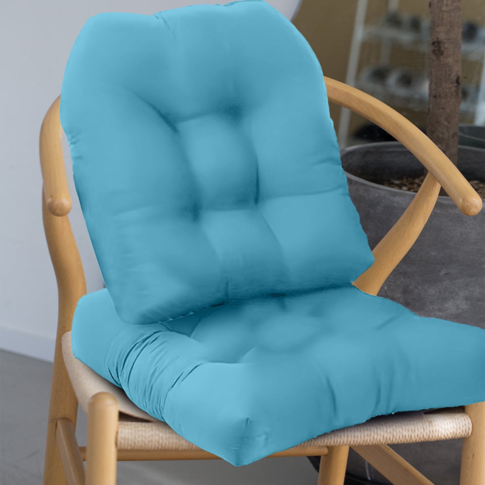 JingChun Indoor/Outdoor Tufted Seat Cushions for Patio Furniture Set of 2, Outdoor Chair Cushions - Overstuffed Patio Furniture Cushions for Wicker Chair with Round Corner