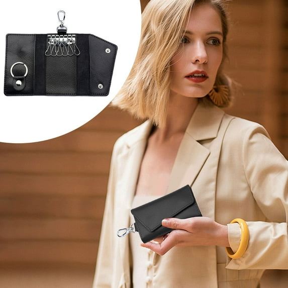 JingChun Key Case Leather Key Holder Keychain Key Pouch Waist Hanging Key Protector, Key Organizer, with Key Fob Hooks and A Removable Key Ring, Suitable for Men and Women