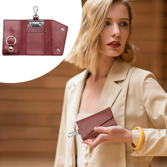 JingChun Key Case Leather Key Holder Keychain Key Pouch Waist Hanging Key Protector, Key Organizer, with Key Fob Hooks and A Removable Key Ring, Suitable for Men and Women