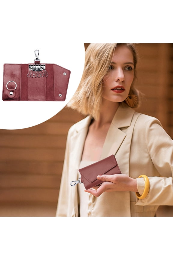 Key Case Leather Key Holder Keychain Key Pouch Waist Hanging Key Protector, Key Organizer, with Key Fob Hooks and A Removable Key Ring, Suitable for Men and Women