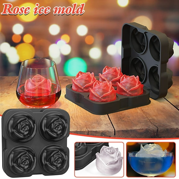 JingChun Large Ice Cube Tray, 3D Rose Ice Mold 5 Inch, Make 4 Giant Cute Flower Shape Ice, Silicone Fun Big Ice Ball Maker for Cocktails Juice Whiskey Bourbon Freezer