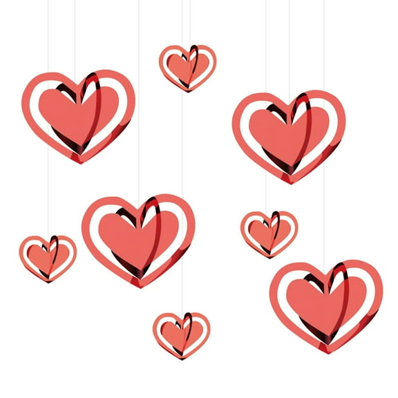 JingChun Lustrous Red & Pink Foil & Plastic 3D Heart Decoration Kit - 8Pcs Festive & Charming Design - Durable Valentine's Day Decor - Ideal for Home & Parties