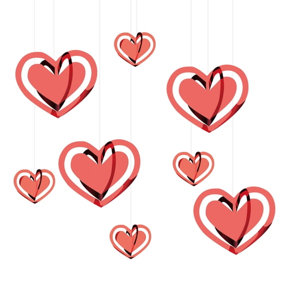 JingChun Lustrous Red & Pink Foil & Plastic 3D Heart Decoration Kit - 8Pcs Festive & Charming Design - Durable Valentine's Day Decor - Ideal for Home & Parties