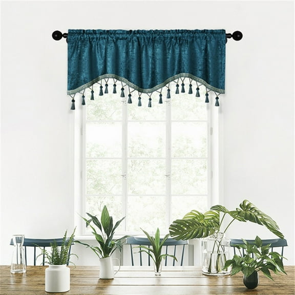 JingChun Luxury Tassel Curtain Valances - Rod Pocket Scalloped Tier Curtains Room Darkening thermal Insulated Window Drapes for Cafe/Holiday Decor, W59 x L15, 1 Panel