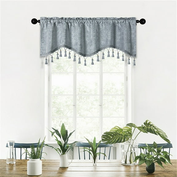 JingChun Luxury Tassel Polyester Curtain Valances - Rod Pocket Scalloped Tier Curtains Room thermal Insulated Window Drapes for Cafe/Holiday Decor, W59 x L15, 1 Panel