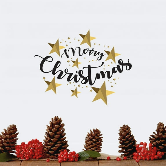 JingChun Merry Christmas Wall Decals, Acrylic Christmas Wall Stickers, Christmas Wall Decorations for Home, Xmas Window Clings, Star Christmas Decals for Wall Window Mirror Decor