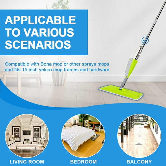 5-Pack Microfiber Spray Mop Replacement Heads - Fits Bona & Other Wet/Dry Mops, 16.5x5.25", High Density