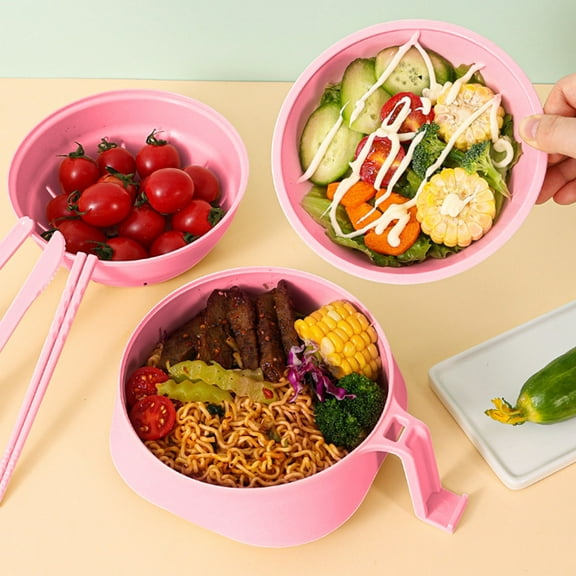 JingChun Microwave Ramen Cooker Bowl Wheat Fiber Instant Noodle Bowl with Handles Ramen Noodle Cooker with Spoon Chopsticks fork College Dorm Room Apartment Essentials