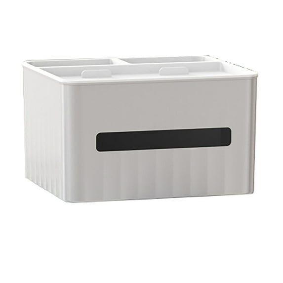 JingChun Multifunctional Tissue Box Organizer Caddy - Tissue Dispenser with Holder for Tablet, Cell Phone & Keys - Modern Napkin Storage Organizer for Bathroom, Kitchen, or Bedroom