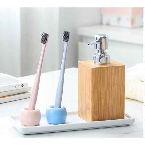 JingChun Natural Bamboo Soap and Lotion Pump Dispenser Wooden Bathroom Accessory for Home Hotel 8 oz, Rectangle