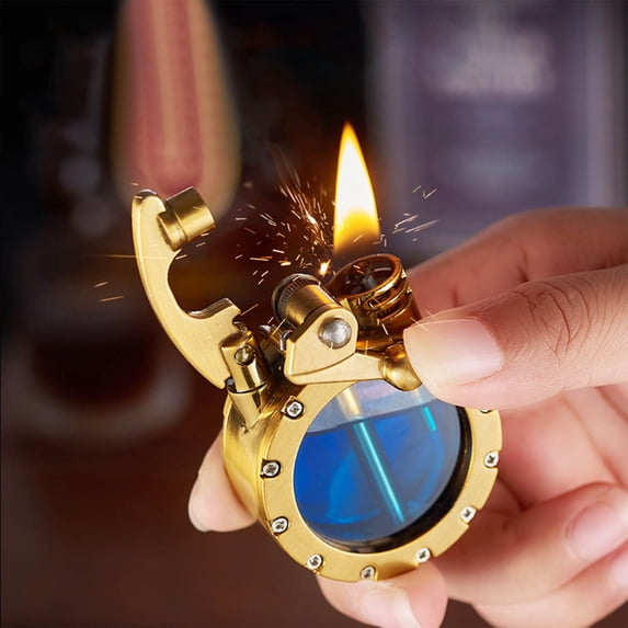 JingChun Old-fashioned Kerosene Lighter, Rocker Arm Ignition Metal Lighter, Transparent Visible Fuel Tank, Suitable for Barbecue, Candles, the Best Gift for Men and Women