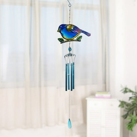 JingChun Outdoor Blue Cardinal Bird Wind Chimes, Indoor Stained Glass Metal Tubes Music Beautiful Windchimes Hanging for Room,Balcony,Window, Garden,Yard, Patio,Lawn Home Decoration