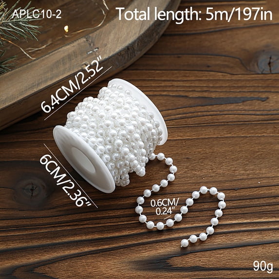 JingChun Pearl White Pearls Pearl Ribbon, Faux White Pearl Beads Garland, Strands Spool Pearl String Bead Roll Pearl Garland for Wedding Party Christmas Tree Decoration