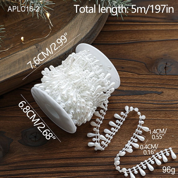 JingChun Pearl White Pearls Pearl Ribbon, Faux White Pearl Beads Garland, Strands Spool Pearl String Bead Roll Pearl Garland for Wedding Party Christmas Tree Decoration