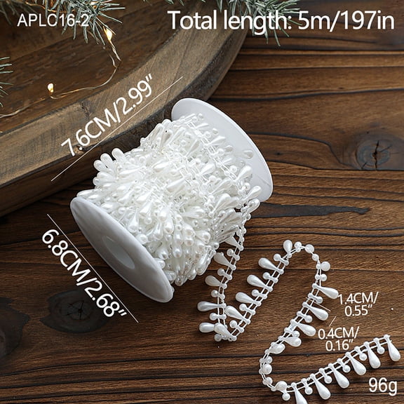 JingChun Pearl White Pearls Pearl Ribbon, Faux White Pearl Beads Garland, Strands Spool Pearl String Bead Roll Pearl Garland for Wedding Party Christmas Tree Decoration