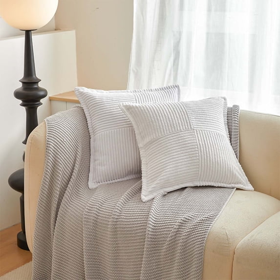 JingChun Pillow Covers 17x17 Inch with Splicing Super Soft Boho Striped Corduroy Pillow Covers Broadside Decorative Textured Throw Pillows for Fall Couch Cushion Livingroom