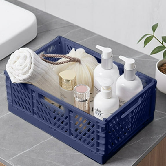 JingChun Plastic Baskets for Desk Organizing, Drawer Organizer, Durable Folding Storage Crate for Home Kitchen Classroom office Bedroom and Bathroom