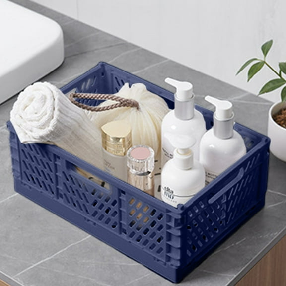 JingChun Plastic Baskets for Desk Organizing, Drawer Organizer, Durable Folding Storage Crate for Home Kitchen Classroom office Bedroom and Bathroom