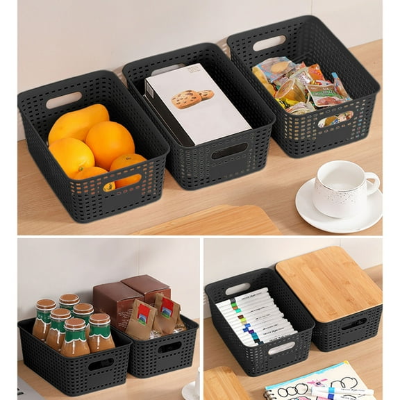 JingChun Plastic Storage Baskets with Bamboo Lid - Plastic Storage Containers Stackable Storage bins: Storage Baskets for Organizing Shelves Drawers Desktop Closet Classroom office