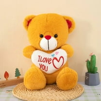 JingChun Plush Stuffed Animal Mocha Heart Bear – Love You Bears- Toy for Kids & Adults Valentine's Day - Embroidered Heart Pillow