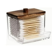 JingChun Qtips Holder Bathroom Container, Cotton Ball/Swabs Dispenser, Apothecary Jar Organizer for Storage Wood Lids