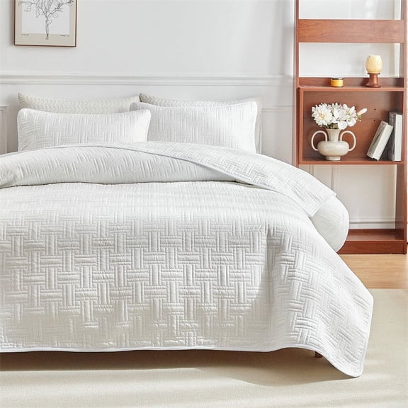 JingChun Queen Quilt Bedding Set, Ultrasonic Full/Queen Quilt Set,Lightweight Soft Bedspread Coverlet,Modern Style Pattern Bed Cover for All Seasons,3 Piece(1 Quilt,2 Pillow Shams)