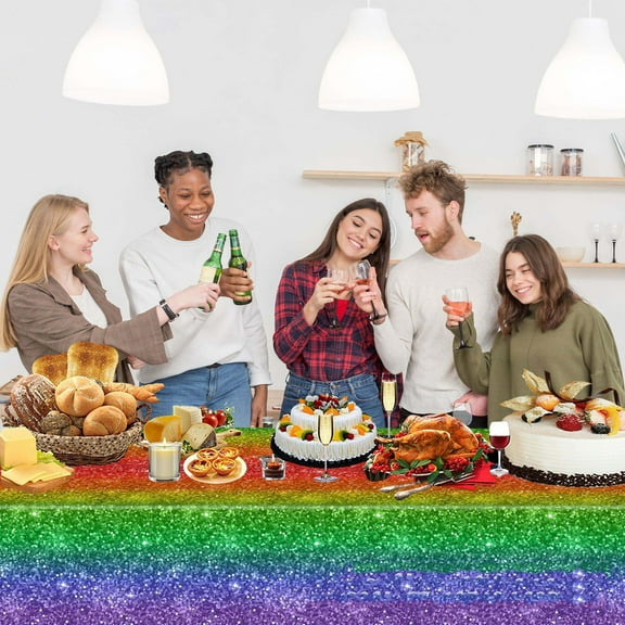 JingChun Rainbow Tablecloth Colorful Rainbow Table Covers 54 x 108 Inch for Birthday Party Decorations