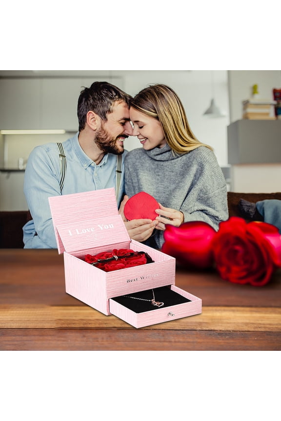 Red Roses Gifts for Women Best Friends Grandma Mom Wife Sister, forever Flowers box necklace on Valentines Day Birthday Christmas Anniversary