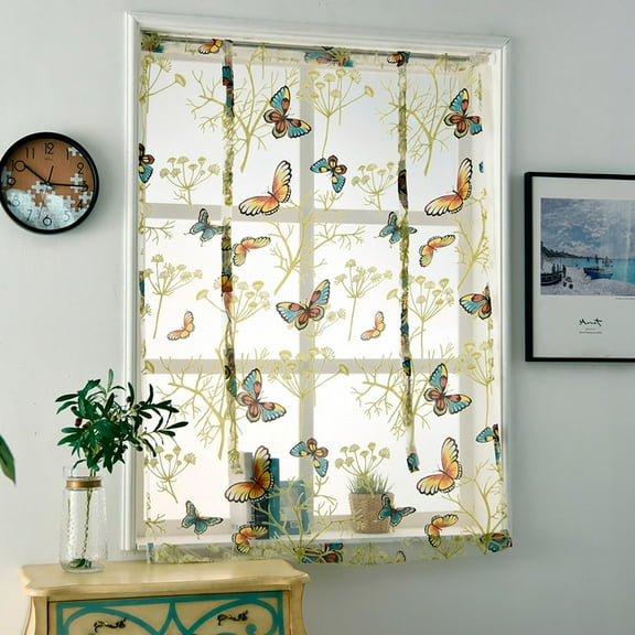 JingChun Rod Lift Kitchen and Bathroom Window Curtains, Flower Sheer Curtains