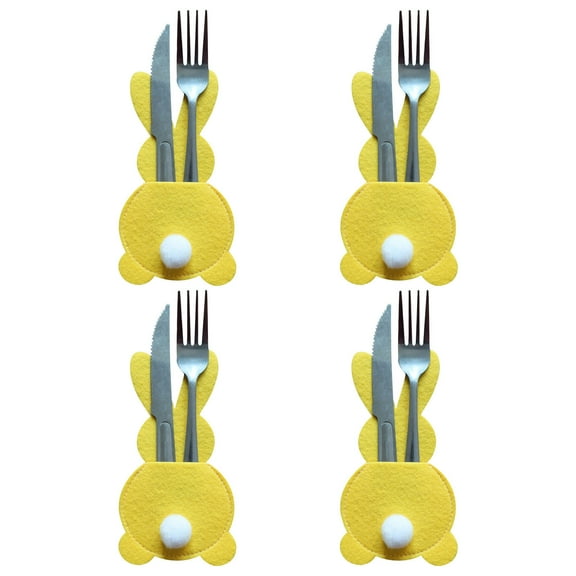 JingChun Set of 4 Easter Bunny Cutlery Bag Cutlery Set with Tail bag