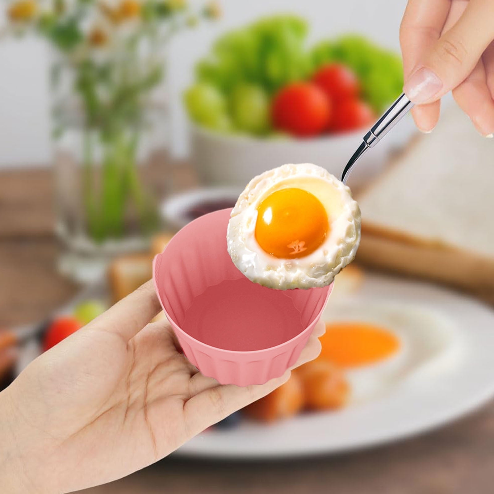 JingChun Silicone Baking Cup Egg Poacher Cups Egg Boiler Mold Cup Silicone Egg Poachers Egg Poaching Cups with Ring Standers Microwave Air Fryer