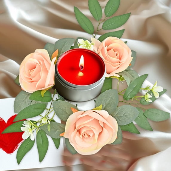 JingChun Small Candle Rings Wreaths - 1 Pc 10 inch Roses Artificial Flowers Wedding Centerpieces for Tables Spring Summer Wreath for Front Door Valentine's Day Weddings Party Decor