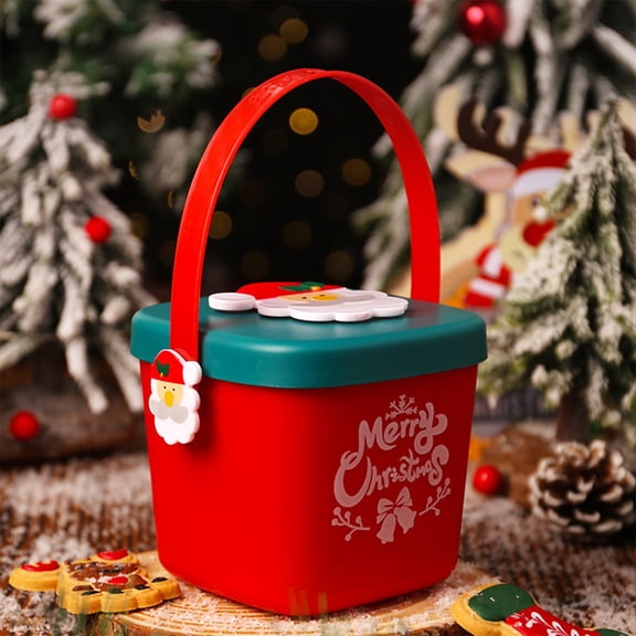 JingChun Small Christmas Buckets Plastic, Christmas Decorations Bucket pails, Christmas Candy Buckets with Handles and Lid, for Candy Favors Treat Gifts Xmas Party Home Table Decor