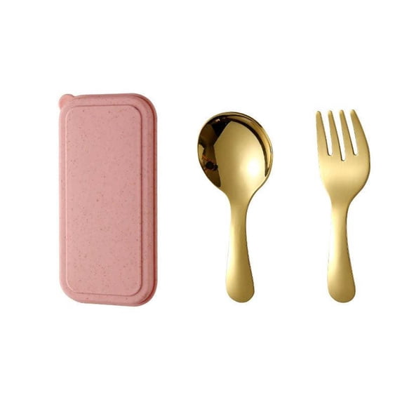JingChun Small fork and Spoon, Stainless Steel Baby Utensils Baby Silverware Set with Storage Box for Safe Dining