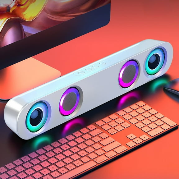 JingChun Speakers Computer Sound Bar for Desktop Monitor Laptop, Stereo Sound with Vibrating Diaphragms, Bluetooth & USB Input