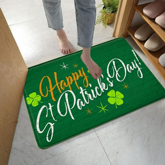 JingChun St Patrick's Day Doormat 16 x 24 Inch Rubber St. Patricks Non Slip Clover Shamrock Welcome Door Mat Happy St. Patrick's Day Floor Rug for Irish Indoor Outdoor Entrance Decor