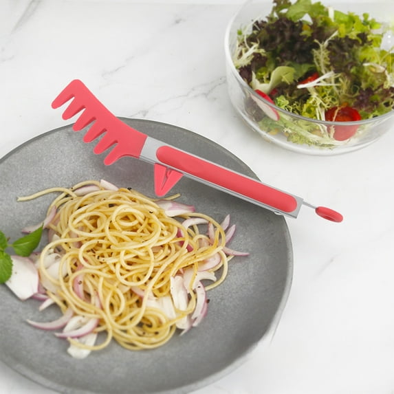 JingChun Stainless Steel Pasta Tong, Large 10" Stainless Steel Spaghetti Tongs, Comfortable Grip Design Pasta Server Utensil for Noodles Kitchen Cooking Baking Tools