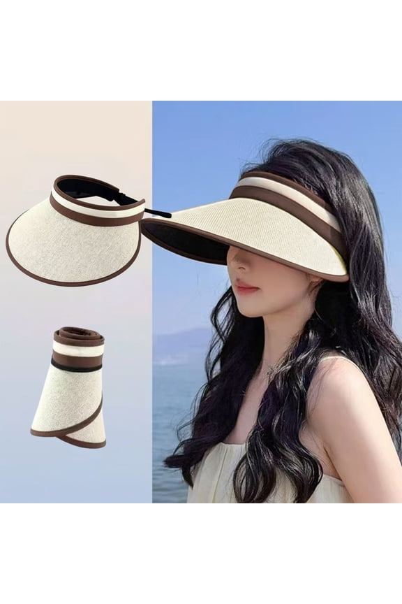 Sun Hats for Women Wide Brim Roll-Up Beach Ponytail Hat Packable Foldable Travel Straw Visor