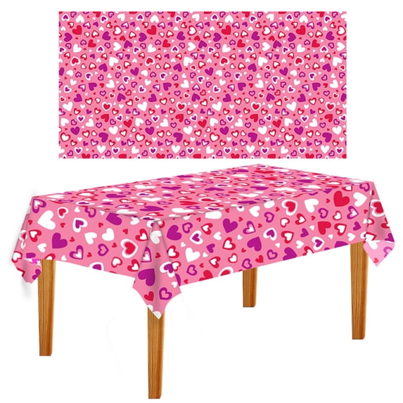 JingChun Tablecloth Decorations Pink Cholo Party Table Covers Heart Disposable Rectangle Tablecloth for Birthday Wedding Party Supplies 54 x 108 Inch
