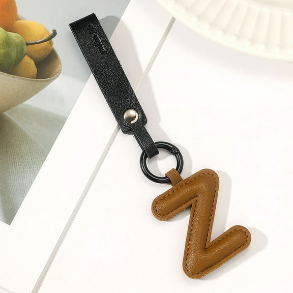 JingChun Thick Leather Alphabet Letter Keychains Handmade Bourbon