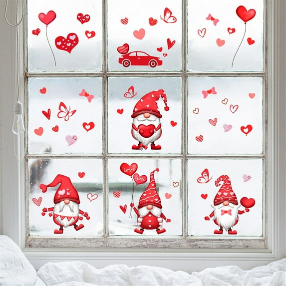 JingChun Valentine's Day Window Clings Decorations Heart Decal 1 Sheet Removable Vinyl Window Sticker Decals for Home, Valentines Party, Wedding, Anniversary Decorations