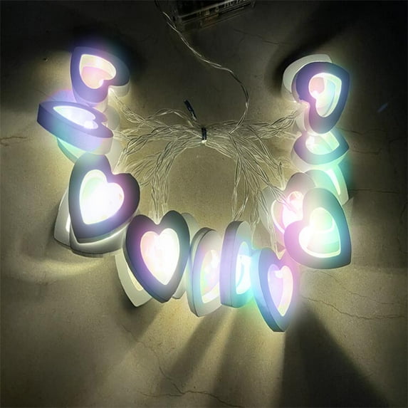 JingChun Valentine's Day Wooden Heart String Lights LED Fairy Lights Hanging Wood Love Lights Lamp Battery Operated Valentine's Day Decorations for Bedroom Festival Birthday Wedding