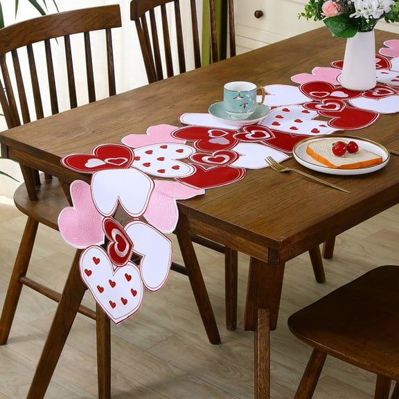JingChun Valentines Day Decor Valentines Day Table Runner 68 Inches Long Embroidered Heart Decorations for the Home