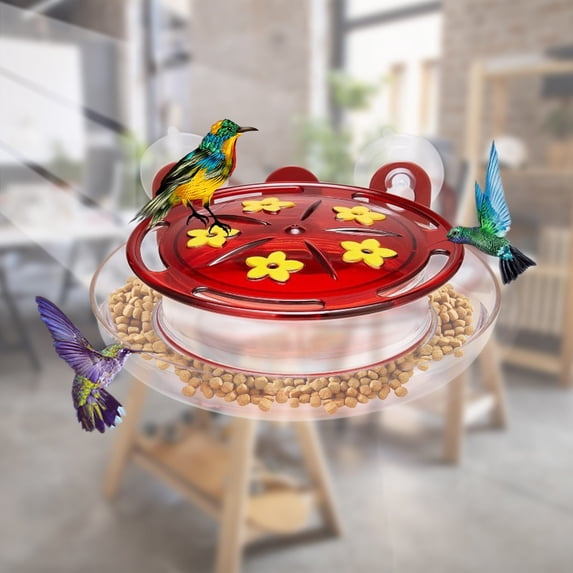 JingChun Window Hummingbird Feeders with Ant Moat, Strong Suction Cup Hummingbird Feeder for Outdoors - Leak Proof & 5 Bee Proof Feeding Ports with 3 Window Hooks