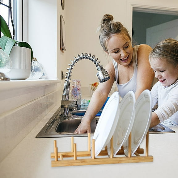 JingChun Wooden Dish Drying Rack, Plate Rack Stand Pot Lid Holder, Dish Organizer Rack for Plates, Cups, Bowls, Dish, Drying Rack Stand Drainer, Kitchen Cabinet Organizer