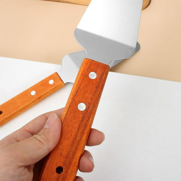 JingChun Wooden Handle Pizza Pie Server Stainless Steel Pizza Spatula Non Slip Triangular Spade Spatula Easy to Grip Pie Spatula Cutter Pie Knife Cake Serving Utensils