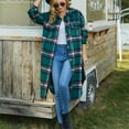 JingHai 2024 Women's Plus Size L4Xl Long Flannel Plaid Shacket Jacket